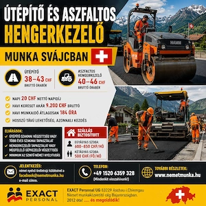 Útépítő és aszfaltos hengerkezelő munka Svájcban