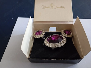 Sarah Coventry "Royal Velvet" vintage ékszerszett, amely egy brossból és hozzá illő, klipszes fülbev - kép 4