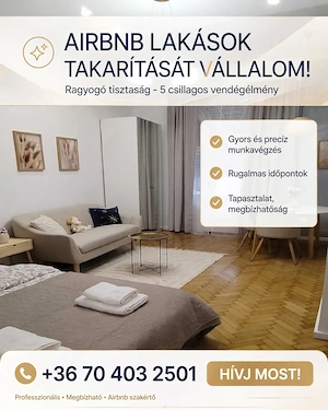 Rövidtávú lakás takarítás Airbnb takarítás 