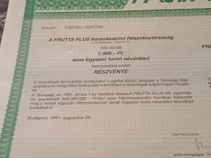 Frutta Plus Kereskedelmi Rt . részvény, 1991 3000ft db óbuda személyesen óbudán posta kizárolag előr - kép 8