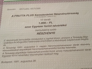 Frutta Plus Kereskedelmi Rt . részvény, 1991 3000ft db óbuda személyesen óbudán posta kizárolag előr - kép 6