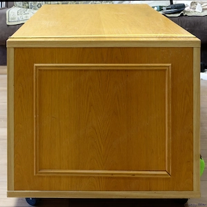 Dohányzóasztal 88,7x56,8x51,4cm, polcos, oldal fallal, világos barna, eladó - kép 7