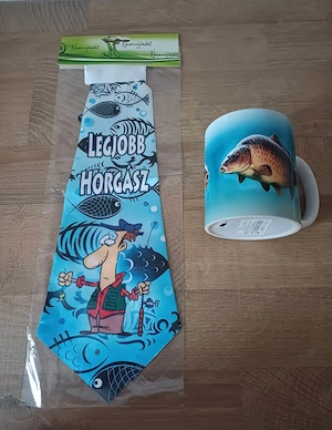 Legjobb horgász vicces nyakkendő, ponty halas bögrével eladó, ÚJ! - kép 6