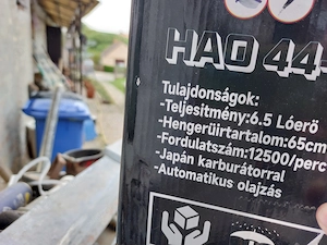 HAO 44-5 Benzinmotoros Fűkasza és Bozótvágó 43 cm 2 ütem dobozában bontatlan szár tartozék. Specifik - kép 2
