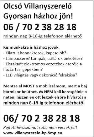 Ügyeskezű olcsó Villanyszerelő Budapest-en és egész Pest megyében gyorsan házhoz megy kisebb munkák  - kép 2