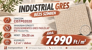 Csúszásmentes ipari gres padlólap 20x20 cm 2 színben