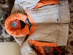m&k sportswear steppelt, szürke és narancssárga színű, kapucnis téli kabát beleirt méret 38 8-10éves - kép 3