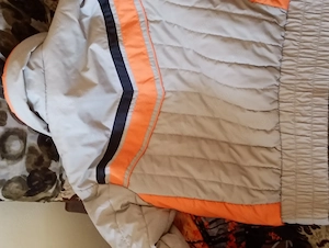 m&k sportswear steppelt, szürke és narancssárga színű, kapucnis téli kabát beleirt méret 38 8-10éves - kép 4