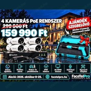 4 kamerás 5MP PoE kamerarendszer NVR-rel   159 990 Ft, ajándékkal