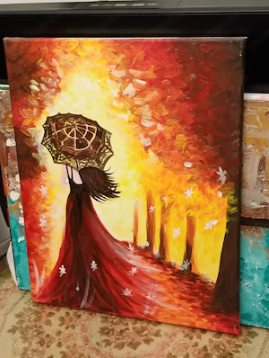  stilizált virágfát ábrázoló modern akril festmény 40 * 50 cm 8000ft 36 50 104 8272   Eladó a képen  - kép 5