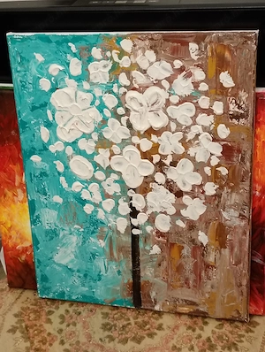  stilizált virágfát ábrázoló modern akril festmény 40 * 50 cm 8000ft 36 50 104 8272   Eladó a képen 